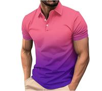 Polo à manches courtes pour homme - Dégradé - Décontracté - Pour le travail et le travail - T-shirt de golf habillé 2025, Z01-Hot Pink-Polo pour Homme, XL