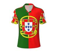 Polo à manches courtes pour homme Motif drapeau du Portugal Séchage rapide Col Coupe athlétique, noir, Taille L