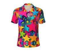Polo à manches courtes pour homme Motif étoiles arc-en-ciel Évacuation de l'humidité Confort élégant au quotidien Aventures, noir, Taille XL