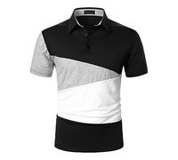 Polo à manches courtes pour homme - Rayures - Bloc de couleurs - Avec col à 3 boutons - T-shirts de travail d'été décontractés, Polos noirs pour hommes, L