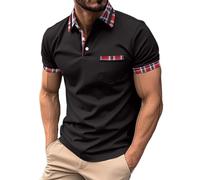 Polo à manches courtes pour homme - Style décontracté et classique - Pour l'été - Couleurs contrastées - T-shirt de base respirant avec poche - Idéal pour le golf, les loisirs en plein air et les