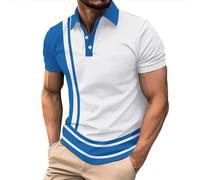 Polo à manches courtes pour homme - T-shirt de golf rayé bicolore - Coupe ajustée - Léger pour l'été et un usage quotidien - Avec texture respirante, A1-bleu., 3XL