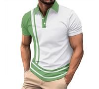 Polo à manches courtes pour homme - T-shirt de golf rayé bicolore - Coupe ajustée - Léger pour l'été et un usage quotidien - Avec texture respirante, A1-vert, L