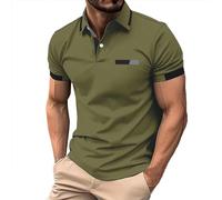 Polo à manches courtes pour homme - T-shirt de golf rayé bicolore - Coupe ajustée - Léger pour l'été et un usage quotidien - Avec texture respirante, A2-vert., XL