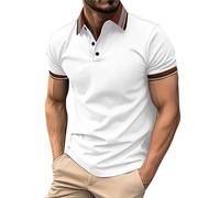 Polo à manches courtes pour homme - T-shirt de golf rayé bicolore - Coupe ajustée - Léger pour l'été et un usage quotidien - Avec texture respirante, Format A4 - Blanc, M