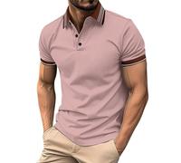Polo à manches courtes pour homme - T-shirt de golf rayé bicolore - Coupe ajustée - Léger pour l'été et un usage quotidien - Avec texture respirante, A4 rose., M