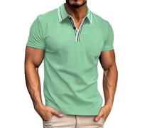 Polo à manches courtes pour homme - T-shirt de golf rayé bicolore - Coupe ajustée - Léger pour l'été et un usage quotidien - Avec texture respirante, A5-vert., L