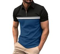Polo à manches courtes pour homme - T-shirt de golf rayé bicolore - Coupe ajustée - Léger pour l'été et un usage quotidien - Avec texture respirante, A3-bleu., L