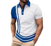 Polo à manches courtes pour homme - T-shirt de golf rayé bicolore - Coupe ajustée - Léger pour l'été et un usage quotidien - Avec texture respirante, A1 bleu foncé., L