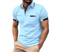 Polo à manches courtes pour homme - T-shirt de golf rayé bicolore - Coupe ajustée - Léger pour l'été et un usage quotidien - Avec texture respirante, Bleu clair A2., XL