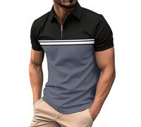 Polo à manches courtes pour homme - T-shirt de golf rayé bicolore - Coupe ajustée - Léger pour l'été et un usage quotidien - Avec texture respirante, Gris A3, M
