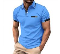 Polo à manches courtes pour homme - T-shirt de golf rayé bicolore - Coupe ajustée - Léger pour l'été et un usage quotidien - Avec texture respirante, A2-bleu., S