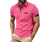 Polo à manches courtes pour homme - T-shirt de golf rayé bicolore - Coupe ajustée - Léger pour l'été et un usage quotidien - Avec texture respirante, Rouge pastèque A2, 3XL