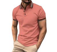 Polo à manches courtes pour homme - T-shirt de golf rayé bicolore - Coupe ajustée - Léger pour l'été et un usage quotidien - Avec texture respirante, A4 rouge pastèque, 3XL