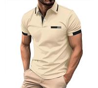 Polo à manches courtes pour homme - T-shirt de golf rayé bicolore - Coupe ajustée - Léger pour l'été et un usage quotidien - Avec texture respirante, A2-kaki, XXL