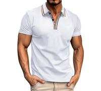 Polo à manches courtes pour homme - T-shirt de golf rayé bicolore - Coupe ajustée - Léger pour l'été et un usage quotidien - Avec texture respirante, Format A5 - Blanc, XL