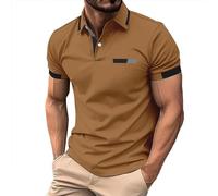 Polo à manches courtes pour homme - T-shirt de golf rayé bicolore - Coupe ajustée - Léger pour l'été et un usage quotidien - Avec texture respirante, Café au format A2., L