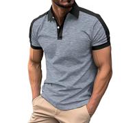 Polo à Manches Courtes pour Hommes Couleur de Contraste Ete Col Boutonné Polo de Golf Revers T-Shirt de Sports Tennis Travail Golf Confort Casual Hauts Slim Fit Poloshirt