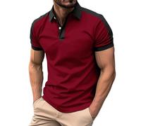 Polo à Manches Courtes pour Hommes Couleur de Contraste Ete Col Boutonné Polo de Golf Revers T-Shirt de Sports Tennis Travail Golf Confort Casual Hauts Slim Fit Poloshirt