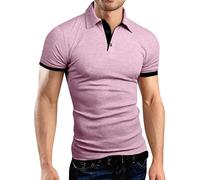 Polo à manches courtes, t-shirt de sport pour homme avec col montant, couleur unie, demi-boutonnage, décontracté et tendance qui bloque les couleurs, pull à manches courtes grandes tailles, Rose, S