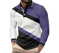 Polo à manches longues boutonnées pour homme, col à revers, décontracté, basique, léger, coupe ample, violet, L