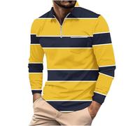 Polo à manches longues en coton pour homme - Col grand-père - Respirant - Vêtements de golf - Vêtements de golf amusants - Pour les vacances et les festivals - T-shirt décontracté - Coupe ajustée