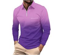 Polo à manches longues en coton pour homme - Col grand-père - Style décontracté - Respirant - Graphique - Coupe ajustée - Vêtements de golf - Vêtements de golf amusants - Chemise de festival, violet