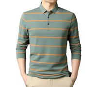 Polo à manches longues en coton pour homme Printemps Automne T-shirt à revers basique ample à rayures fines, En8 léger, XL