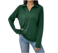 Polo à Manches Longues Femme Col en V, Tee Shirt Sport Grande Taille-Tunique Chic Et éLéGant Casual Classique Coupe Ample Chemise Quotidien pour Le Bureau, Le Travail, Le Tennis, Le Golf