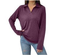 Polo à Manches Longues Femme Col en V, Tee Shirt Sport Grande Taille-Tunique Chic Et éLéGant Casual Classique Coupe Ample Chemise Quotidien pour Le Bureau, Le Travail, Le Tennis, Le Golf