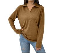 Polo à Manches Longues Femme Col en V, Tee Shirt Sport Grande Taille-Tunique Chic Et éLéGant Casual Classique Coupe Ample Chemise Quotidien pour Le Bureau, Le Travail, Le Tennis, Le Golf