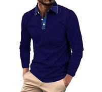 Polo à manches longues pour homme adulte en coton coupe ajustée avec poche col grand-père vêtements de travail décontracté extensible t-shirt de gym respirant coupe musculaire boutonnée, noir foncé