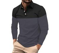 Polo à manches longues pour homme adulte en coton coupe ajustée col grand-père designer décontracté extensible Workwear Gym T-shirt avec poche boutonnée Haut respirant Coupe musculaire, gris, XL