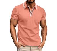 Polo à manches longues pour homme adulte en coton coupe ajustée décontracté extensible boutonné col grand-père respirant avec poche T-shirt de sport, rose, XL