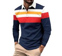 Polo à manches longues pour homme adulte en coton coupe ajustée décontracté extensible col grand-père chemise de travail avec poche respirant coupe musclée T-shirt de gym, bleu marine, 3XL