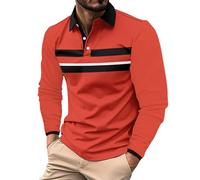 Polo à manches longues pour homme adulte en coton coupe ajustée décontractée extensible avec poche col grand-père respirant et boutonné, Rouge, 3XL