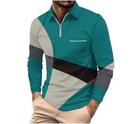 Polo à manches longues pour homme avec fermeture éclair et poche zippée, Polo vert à manches longues pour hommes, L