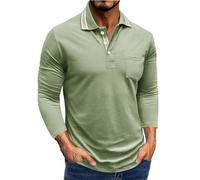 Polo à manches longues pour homme avec poche boutonnée - Coupe ajustée - Style décontracté, Polo vert clair pour homme, XL
