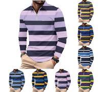 Polo à manches longues pour homme avec poche zippée et rayures, Z01-blue Polo pour homme, L