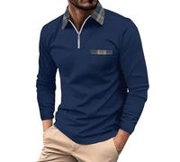 Polo à manches longues pour homme avec poches et fermeture éclair - Coupe ajustée, Polo à manches longues bleu marine pour homme, XL