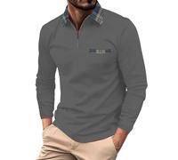 Polo à manches longues pour homme avec poches et fermeture éclair - Coupe ajustée, Polos à manches longues gris foncé pour hommes, XL