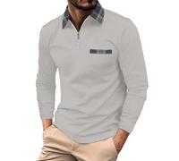 Polo à manches longues pour homme avec poches et fermeture éclair - Coupe ajustée, Polos gris à manches longues pour hommes, S