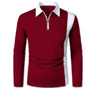 Polo à manches longues pour homme avec revers bicolore - T-shirt décontracté à manches longues avec bloc de couleurs - Polo décontracté à manches longues - Polo de golf