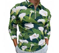 Polo à manches longues pour homme - Bouquet de fleurs de lys Calla - T-shirts de golf décontractés avec fermeture éclair pour homme, Style 14, Taille M