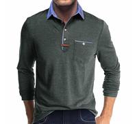 Polo à manches longues pour homme, chemise boutonnée avec poches, col contrasté, hauts de golf, chemisiers décontractés, Z01-green-polo Shirts pour Homme, XXL