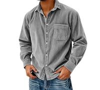 Polo à manches longues pour homme, chemise boutonnée en denim, haut vintage, gris, 3XL