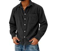 Polo à manches longues pour homme, chemise boutonnée en denim, haut vintage, Noir , XXL