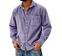 Polo à manches longues pour homme, chemise boutonnée en denim, haut vintage, violet, XL