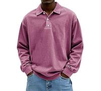 Polo à manches longues pour homme - Chemises rétro boutonnées - Pour l'automne et le travail, Polos pour homme Rose, XXL