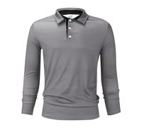 Polo à manches longues pour homme - Col rabattu - Simple - Léger - Respirant - Tendance - Chemise d'affaires - Infroissable - Stretch - Évacuation de l'humidité - Chemise de loisirs pour homme, gris